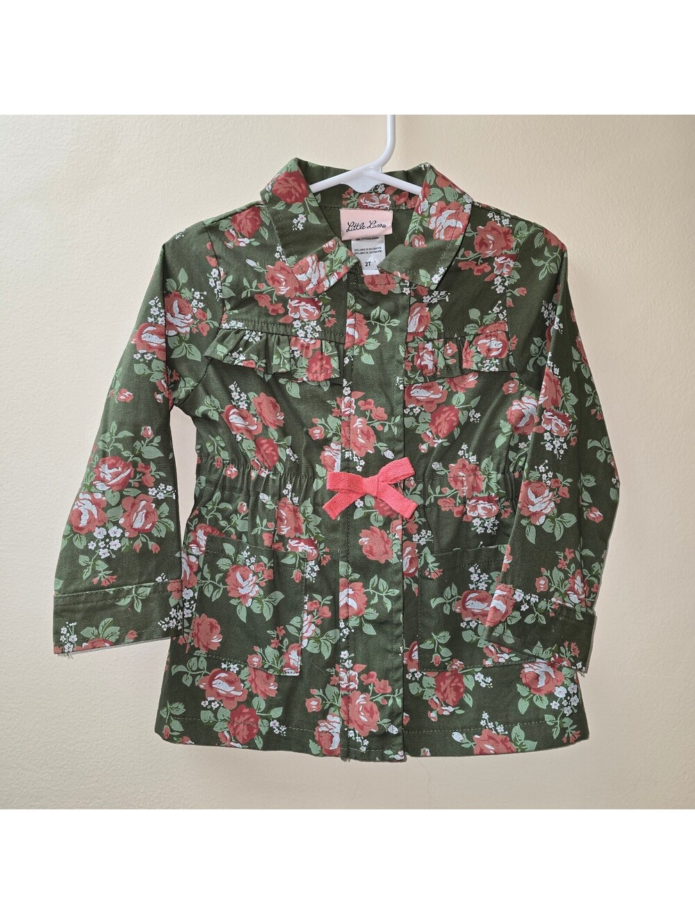 Little Lass Toddler Floral Jacket 2T Green Pink Cotton